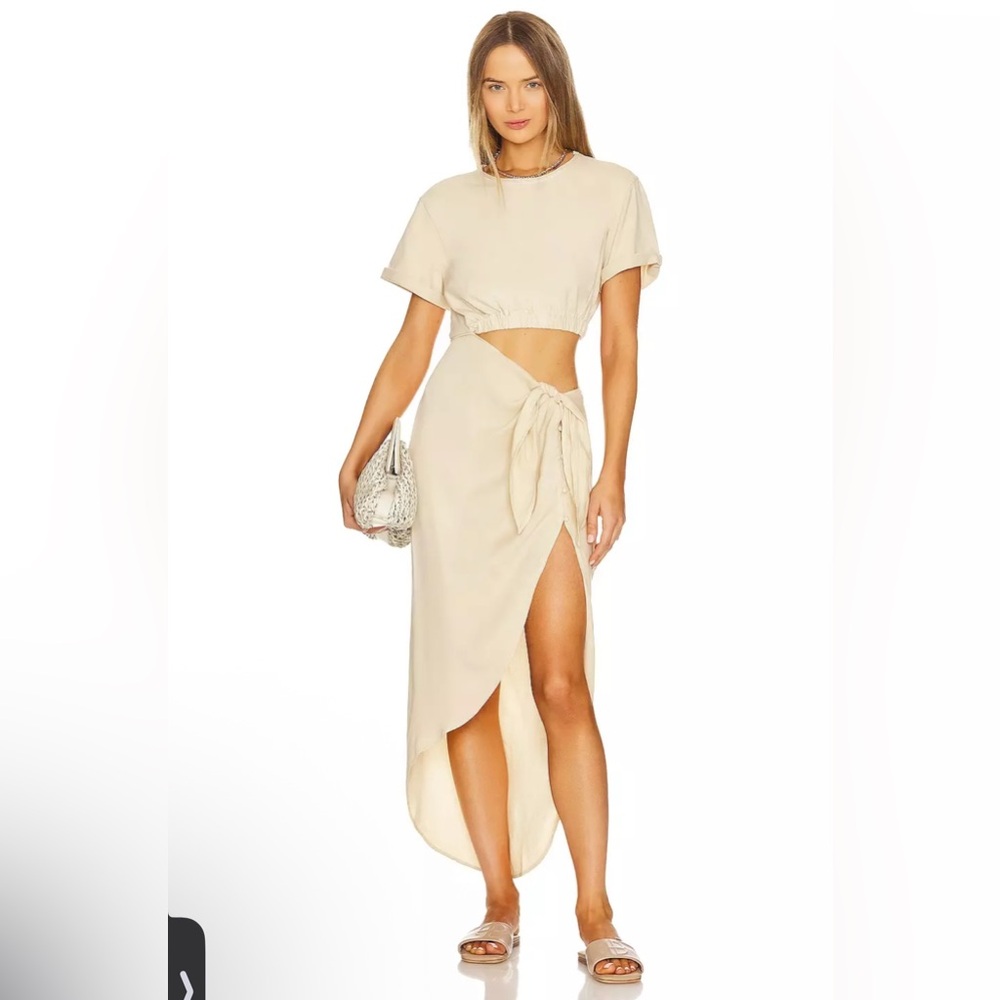 Free People Rae Waist Cutout Asymmetric Dress in Summer Khaki